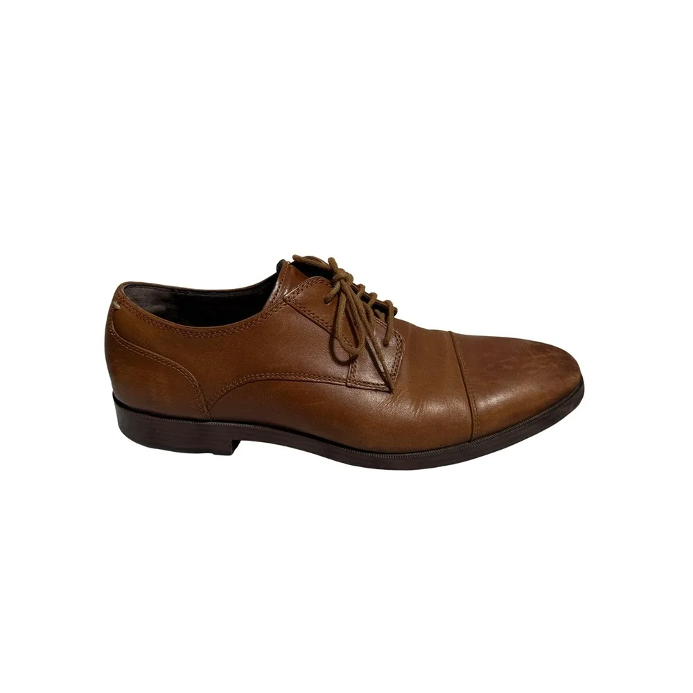 Cole Haan Mens Grand Evolution Tan Leather Cap Toe Oxford Dress Shoes‎ Size 9.5